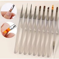 9-piece UV Gel Acrylic Nail Brush Set Nail Extension Brushes 3D Carving Nail Construction Striping Pen Salon Tools