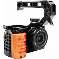 Camera Cage Rig Stabilizer for Sony a6000 / A6100 /6300/6400/ DSLR Bracket with Wooden Handle Cold Shoe with1/4 3/8Thread