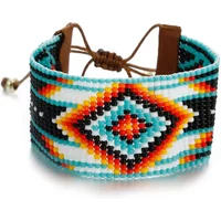 Beaded Bracelet Hand knitting Bohemia Fashion Originality Adjustable Folding buckle Unisex Geometry Rainbow Rice Bead Bracelet