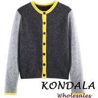 KONDALA Chic 2026 Color Blocking Women Spring Casual Knitted Outwear Elegant Patchwork O-Neck Vintage Fashion Female Sweater