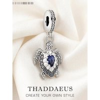 Charm Pendant Turtle With Blue Stones For Men Women Winter Real 925 Sterling Silver Special Lucky Gifts