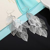 925 Sterling Silver Leaf Wedding Dangle Earrings For Women Ladies Piercing Party Jewelry Gifts Accessories
