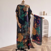 2025 New Rayon Fashion Oversize African Women Clothing Dubai Dashiki Abaya Free Size Print Design With Scarf Loose Long Dress