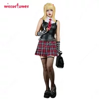 haikyuu Women's Misa Cosplay Costume Shirt Vest Set with Red Plaid Skirt and Waist Chain Halloween Cosplay Costumes
