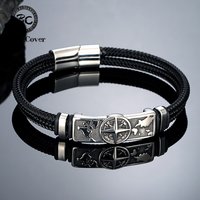 Compass World Map Wire Rope Bracelets for Men Fade-Proof Waterproof Norse Stainless Steel Wristband Vikings Amulet Male Jewelry