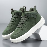 Men's Green High Top Sneakers Casual Leather Skate Shoes Lace-up Platform Streetwear Ankle Boots