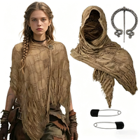 Medieval Cloak Renaissance Costume Cape Wrap Dune Wasteland Hooded Shawl With Viking Brooch Cowl Scarf Rogue Performance Costume