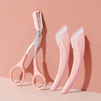 Cute Pink Eyebrow Razor and Scissors Combo, Professional Eyebrow Trimming Kit, Stainless Steel Blades, Easy to Use, Travel Size