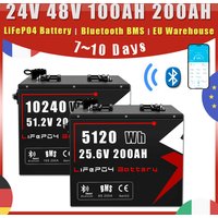24V 48V 100AH 200AH LiFePO4-Batterie 6000 Deep-Cycle-Lithiumbatterie mit Bluetooth-BMS für Solarstromspeicher, Wechselrichter, Offroad, Off-Grid, Wohnmobil, Golfwagen