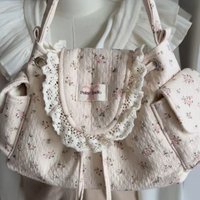Korean Sweet Lovely Floral Tote Bag Women Lace Large Capacity Canvas Shoulder Bag Ladies Harajuku Gentle Versatile Underarm Bags
