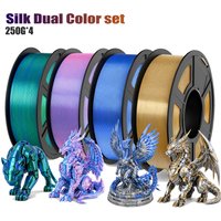 Dual Color Shiny Silk PLA 3D Filament 1.75mm Silver Blue 250g Cardboard Spool Dimensional Accuracy +/-0.03mm for FDM 3D Printers
