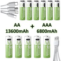 1.5V AA/AAA Li-ion Batteries 13600+6800mAh Ultra-Fast Charge 2000+ Cycles w/ free USB-C Cable for Toys, Remote Controls, Cameras