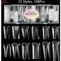 BNG 168/180Pcs Dual Nail Forms Set Builder Extension Gel Nail Molds for Poly Nail Gel Art Design Reusable Nail Tips 6/12 Types