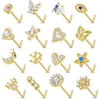 Bobisty 20G Nose Studs Surgical Steel L Shaped Nose Rings Studs for Women Opal CZ Heart Butterfly Nose Elegant Piercing Jewelry