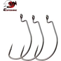 ESFISHING Offset Hook Carbon Steel Fishing Hooks Crank Big Bass Hook Crank Barbed Hook for Soft Fishing Lure