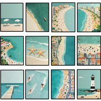 Summer Beaches City Travel Landscape Poster Sea Beach Surfing and Swimming Canvas Painting Wall Art for Living Room Home Decor