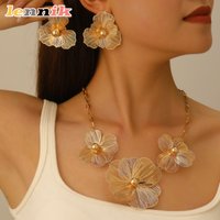 LENNIK Three Dimensional Hollow Flower Earrings Necklace Accessories Exquisite and Elegant Women's Earrings Necklace Set