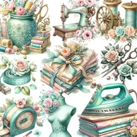 20Pcs/Pack Avocado Green Sewing Sticker DIY Craft Scrapbooking Album Junk Journal Decorative Stickers