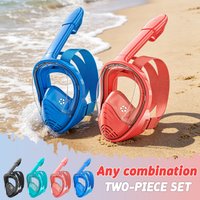 2-Piece Kids Full Face Snorkel Mask With Detachable Camera Mount Wide View 180-Degree Panoramic Swim Child Foldable Snorkeling