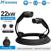 Khons Type2 To Type2 Ev Charging Cable 3Phase 32A Female To Male Plug 5M Cable 22kw IEC62196-2 EVES Charging Stations