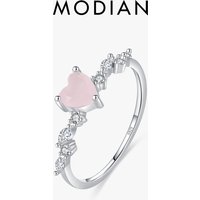 MODIAN 925 Sterling Silver Elegant Pink Crystal Heart Finger Rings For Women Birthday Romantic Gift Fine Jewelry Accessories