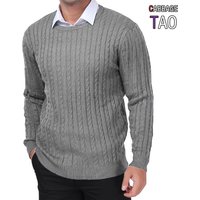 Mens Classic Crewneck Cable Knit Sweater Long Sleeve Soft Knitted Pullover Top Daily Wear Jumper for Men Comfortable Spring Top