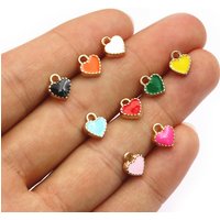 50Pcs 7x8mm Small Colorful Alloy Heart Charms Cute Love Pendants For DIY Bracelet Necklaces Jewelry Making Accessories