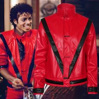 MJ Michael Jackson Cosplay Costumes Red Faux Leather Jacket Halloween Party Outfit For Men