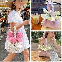 Bundle Pocket Flower Drawstring Crossbody Bag Korean Style Plaid Sparkly Star Flower Bag Cute Portable Canvas Shoulder Bag Women