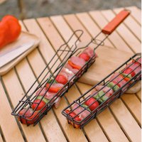 Filet de pique-nique pour viande et légumes, manche en bois extérieur, camping, outils, T1