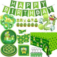 Décorations de fête d'anniversaire grenouille, ballons de bannière joyeux anniversaire, vaisselle jetable, décoration de gâteau, fournitures d'anniversaire sur le thème de la grenouille
