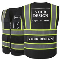 Custom Logo Black Mesh Workwear Vest Working Clothes for Men Women Construction Hi Vis Work Vest with Pockets Zipper Front
