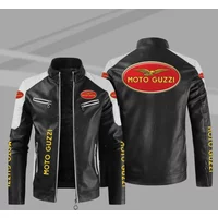 Moto Guzzi Mens Motorcycle Leather Jacket PU Jackets Autumn Winter New Zipper Stand Windproof Leather Coat Mens Clothing 58995