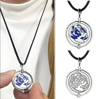 Men Arcaine Blue Rose Necklace Keychain , Rotating Rotatable Arcane Powder Pendant Necklace , Perfect Gift for Couple Men Women