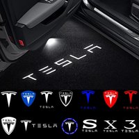 2PCS LED Car Welcome Door Lights Badge Accessories For Tesla SpaceX Model 3 Highland 2023 Model Y-Eur