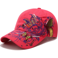 Retro Country-Style Design. Triple-Layered Heavy Embroidery of Butterflies and Flowers, with Sequins Adorning the Baseball Cap.