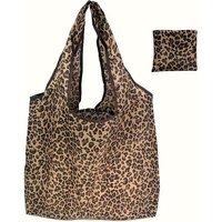 Leopard Print Foldable Shopping Tote - Lightweight Leakproof Nylon Bag with Strong Handles for Grocery & Supermarket