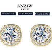 6.5mm 2CTW. D Moissanite Square Stud Earrings for Women Men S925 Silver Earrings Classic 1.0carat Certified Lab Diamond Jewelry