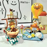 Garfield Building Blocks Small Particle Hot Air Balloon Assembly Sailing Ship Children's Cartoon Toy Architectural Ornament Gift