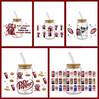 Pepper Soda Drinks with Bow Series UV DTF Cup Stickers for 16OZ Tumbler Cold Transfer UVDTF Vinyl Decals for Glasses