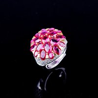 Luxurious crystal garnet pear-shaped ring, suitable for women to wear. 925 silver fruit and plant ring, a casual party accessory