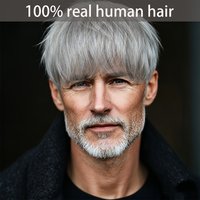 Man‘s Short Straight Silver Gray Pixie Cut Human Hair Wig With Bangs 100% Human Hair Silver Gray Pixie Wig Full Machine Made Wig