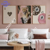Leopard Cheetah Wall Decor Print Pink Billiard 8 Art Poster Playing Card A Canvas Painting Living Room Bedroom Decor No Frame