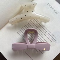 2pcs Sweet Pink Bow White Dots Arc Large Hair Claw Clip Gril Women's Elegant Shark Bowknot Hair Clamp Headdress Hair Accessories