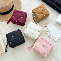 Gift Bow Sanitary Napkin Organizer Bag Coquette Quilted Women's Mini Clutch Bag Cotton Keychain Earphone Coin Purse