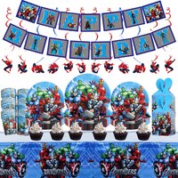 Avengers Birthday Party Decoration Marvel Tableware Paper Cups Plates Balloons Cake Topper Candy Boxes for Kids Party Decoration