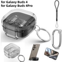 Phone Holder Case for Samsung Galaxy Buds 4/Buds 4 Pro TPU+PC Protective Cover with Keychain & Lanyard For Samsung Galaxy Buds 4
