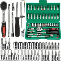 46 Piece 1/4 Inch Ratchet Wrench Set Metric Hexagonal Socket Toolbox for Automotive Maintenance High Durability