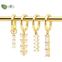 925 Sterling Silver Needle Luxury White Zircon Pendant Hoop Earrings for Women Simple Fashion Gold-Color Huggie Jewelry aretes