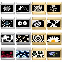 Black Series NO.8 Ball Eyes Flower Cat Golden Italian Links Charm Fit 9mm Stainless Steel Modular Bracelet Jewelry Making Gifts